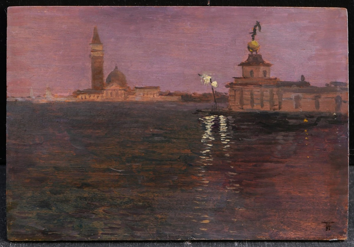 Attribué à Fernand HOUGET, Vue nocturne de l'Île de San Giorgio Maggiore à Venise-photo-1