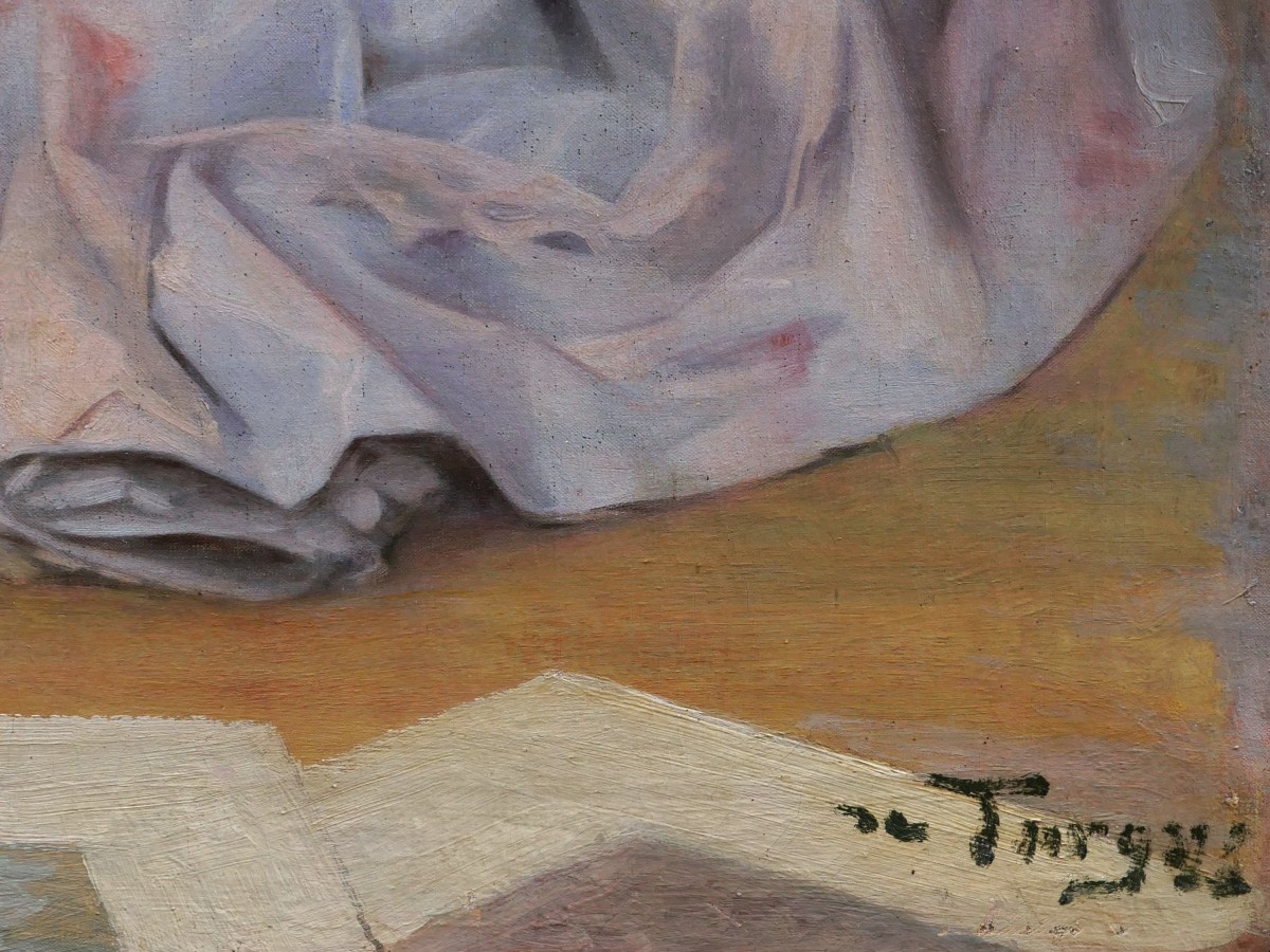 Baron Paul de TURGY, La femme de l'artiste au salon, feuilletant des estampes (GRAND FORMAT)-photo-4