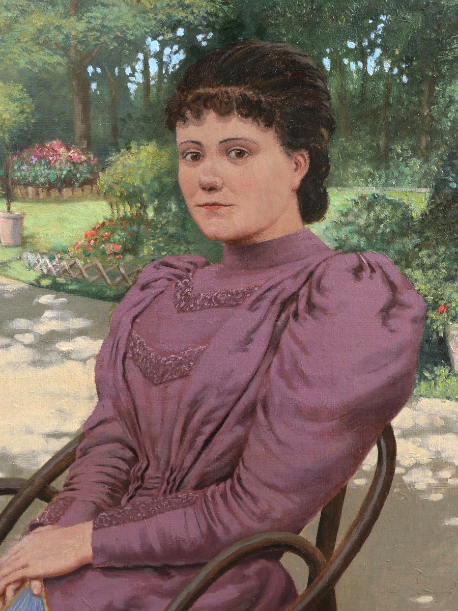 Jeanne DEVOISINS, Femme à l'éventail assise dans un Parc à Plaisance en Italie-photo-2