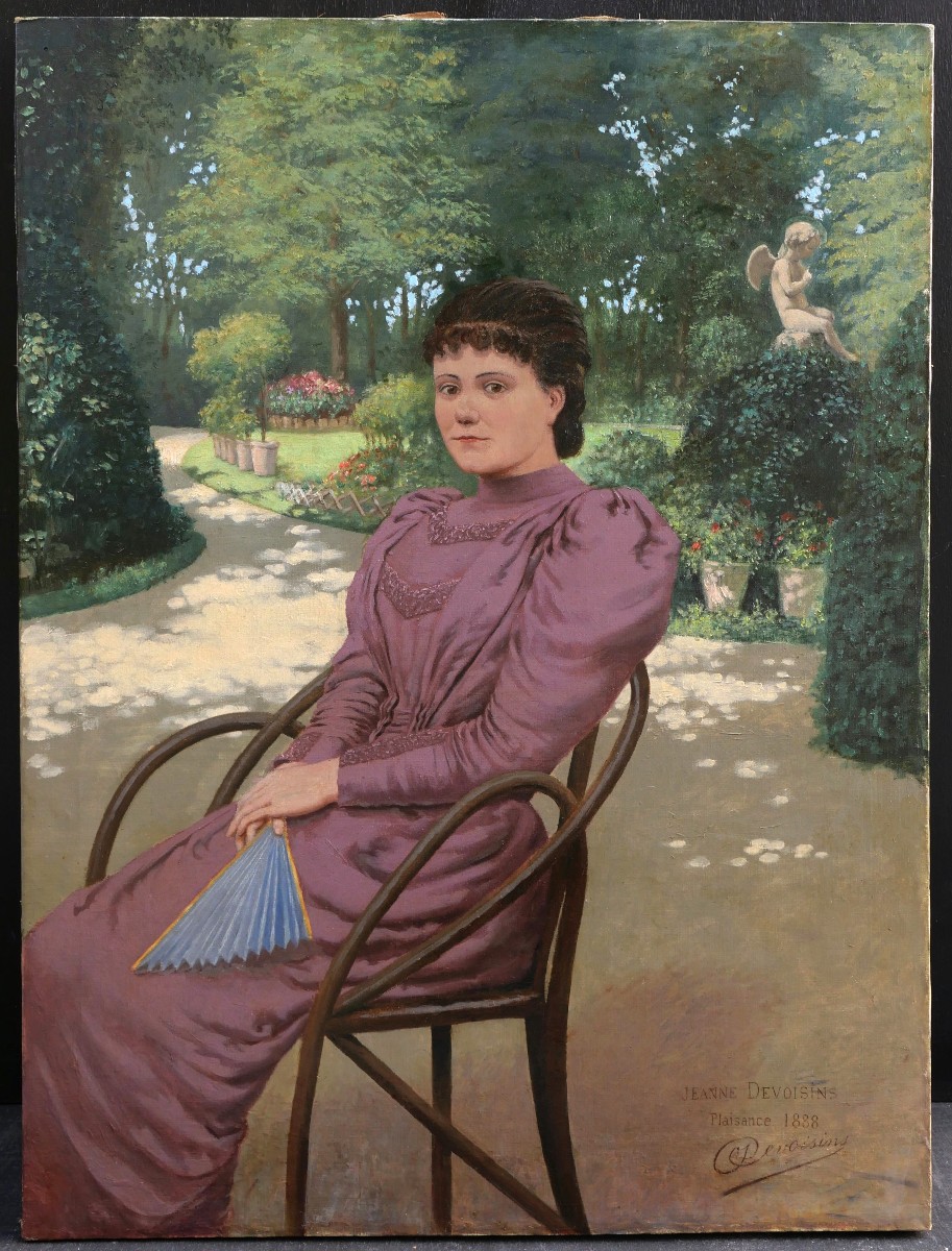 Jeanne DEVOISINS, Femme à l'éventail assise dans un Parc à Plaisance en Italie-photo-1