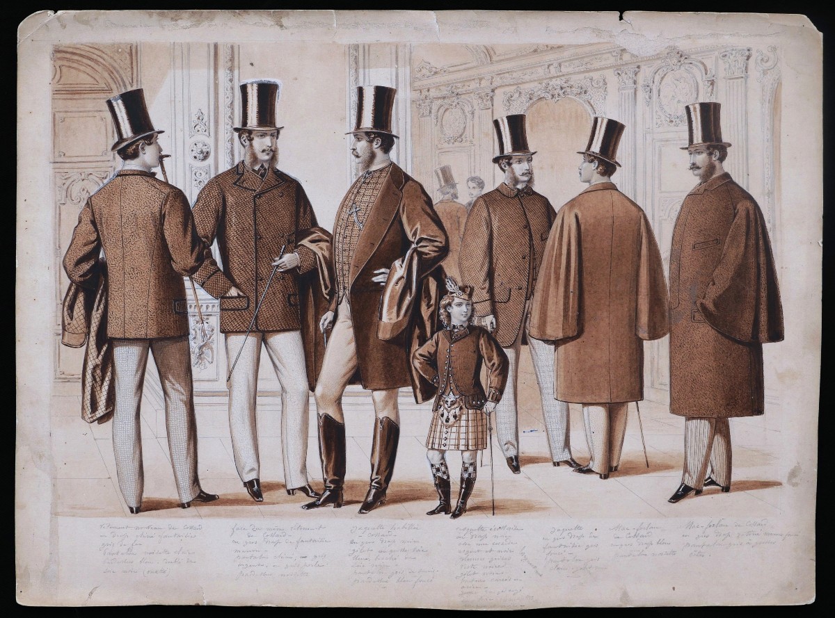 École FRANÇAISE circa 1870 - 1880, Mode masculine, paire de lavis-photo-3