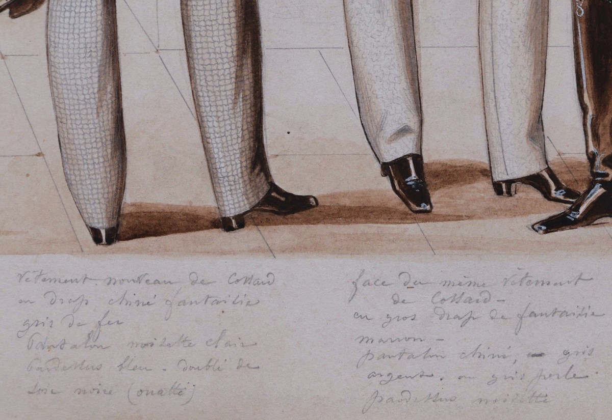 École FRANÇAISE circa 1870 - 1880, Mode masculine, paire de lavis-photo-2