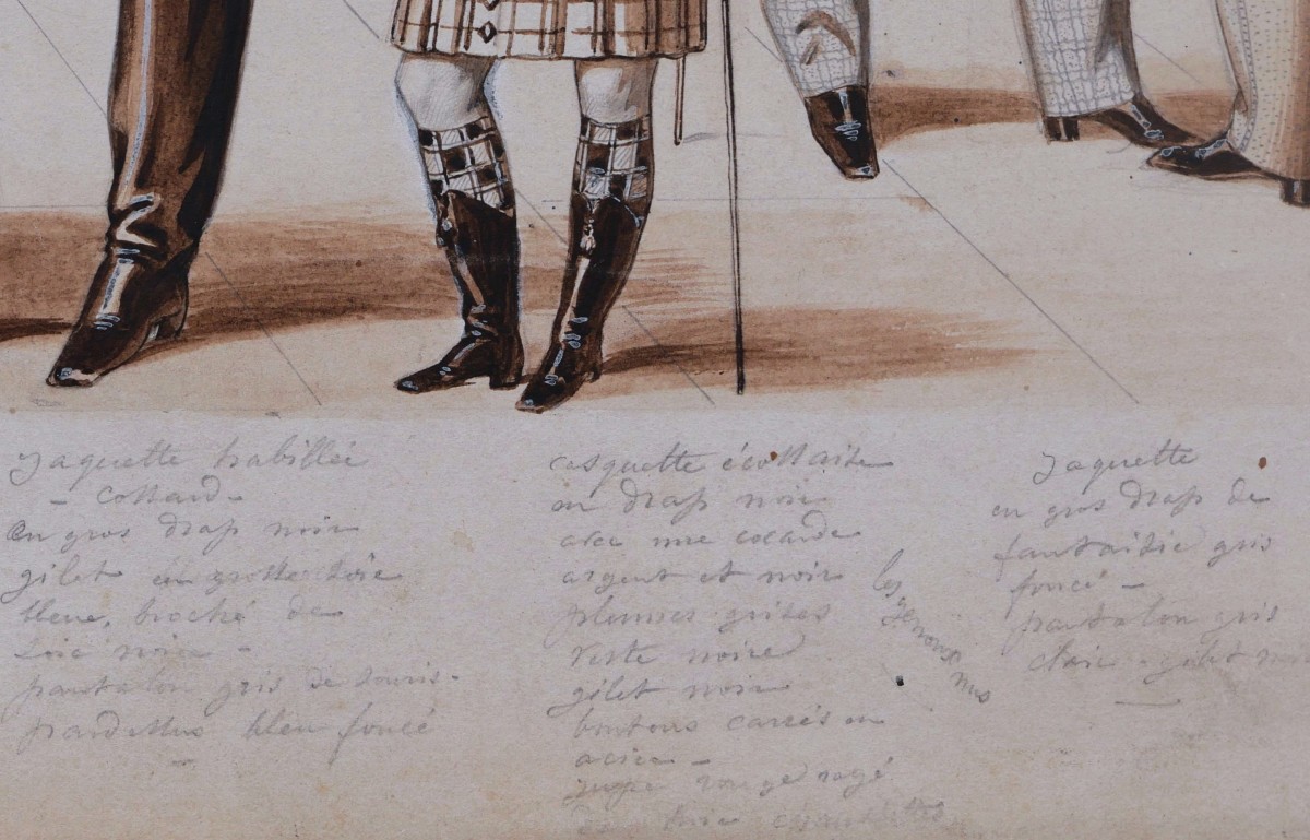 École FRANÇAISE circa 1870 - 1880, Mode masculine, paire de lavis-photo-3