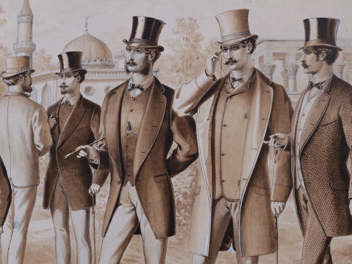 École FRANÇAISE circa 1870 - 1880, Mode masculine, paire de lavis-photo-5