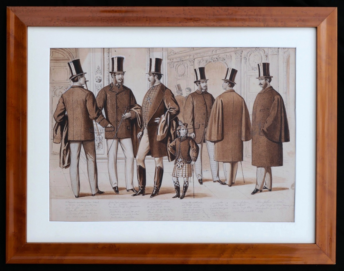 École FRANÇAISE circa 1870 - 1880, Mode masculine, paire de lavis-photo-7