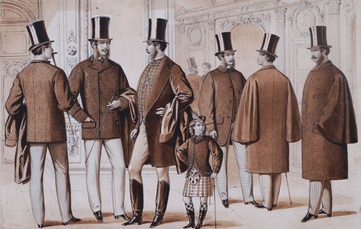 École FRANÇAISE circa 1870 - 1880, Mode masculine, paire de lavis