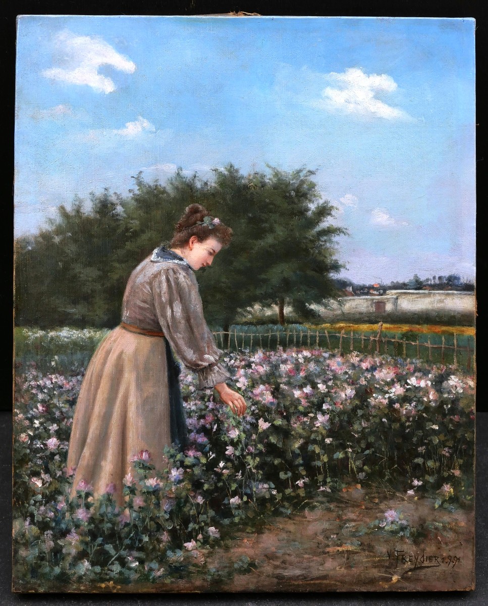 V. Freydier, Young Woman In A Field Of Flowers-photo-1