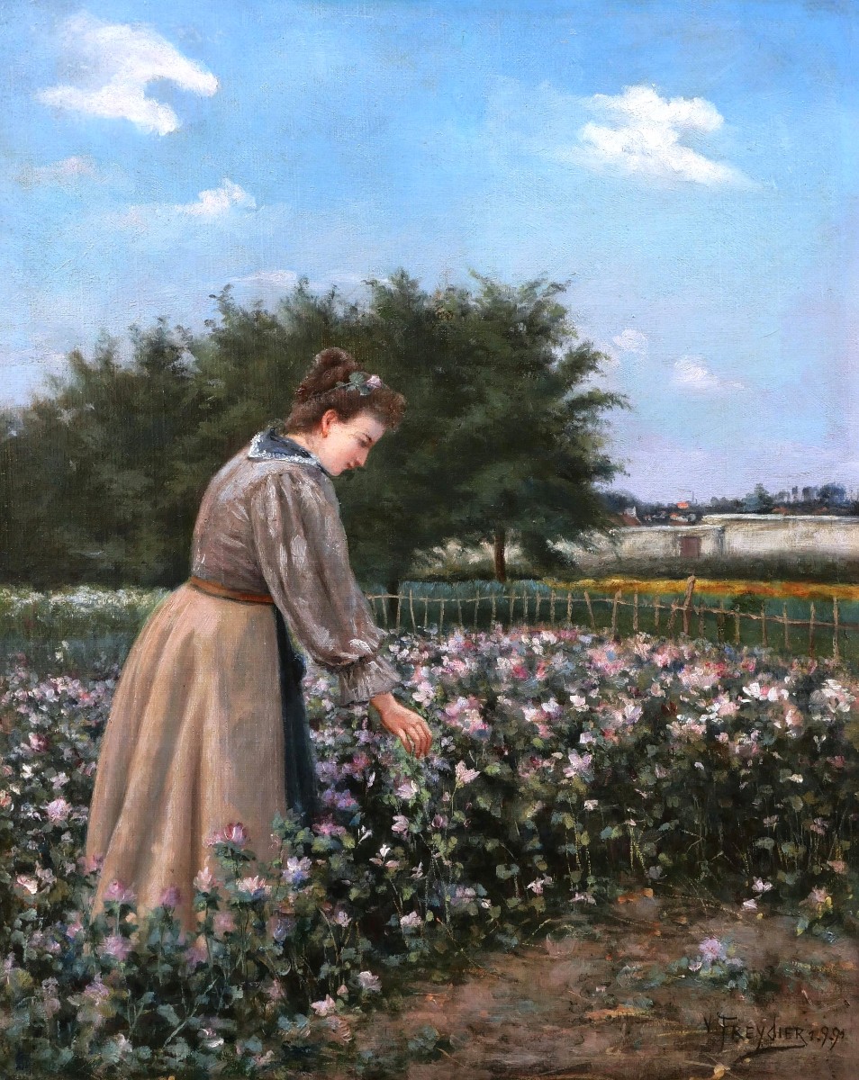 V. Freydier, Young Woman In A Field Of Flowers