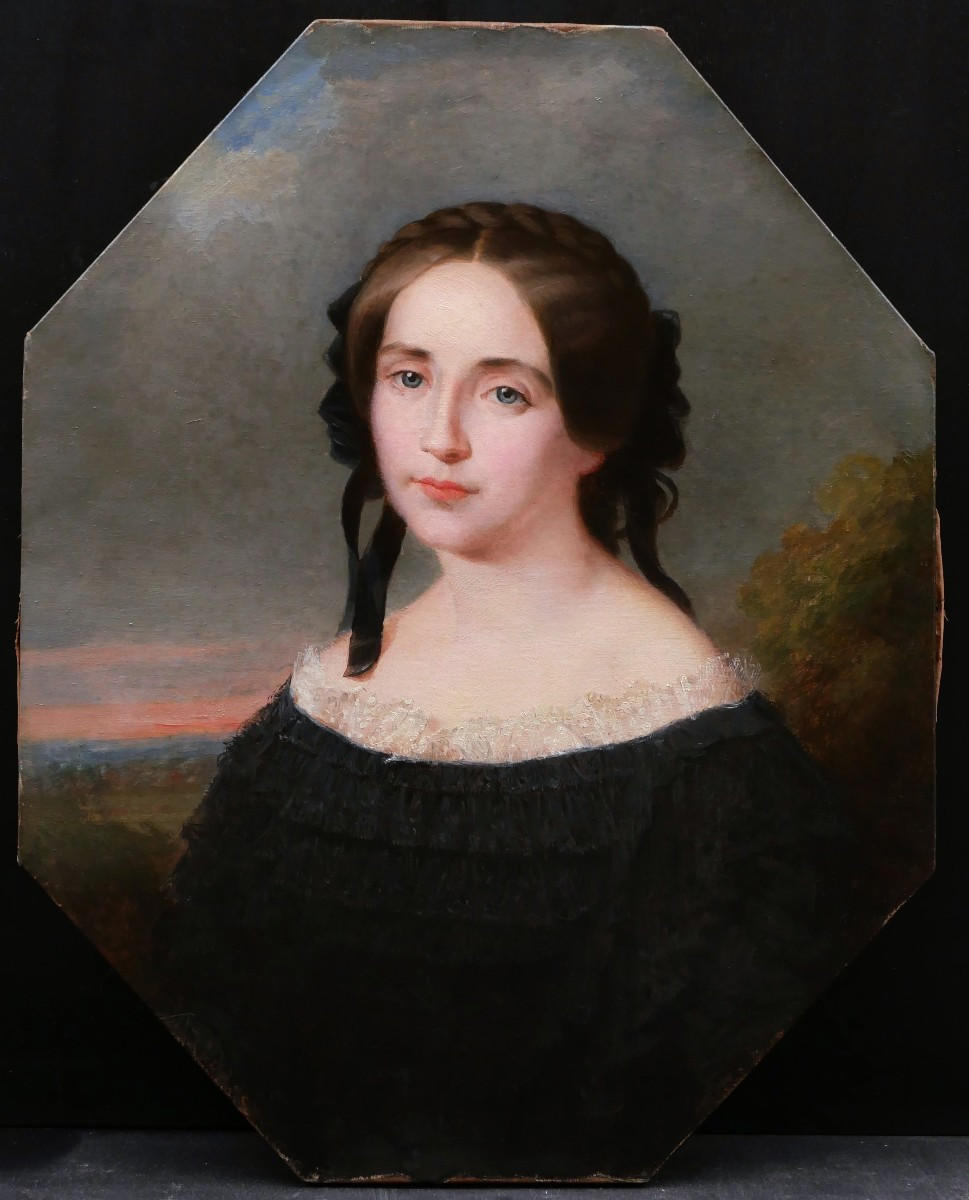 French Or Foreign School, Circa 1830, Portrait Of A Woman In Front Of A Landscape-photo-1