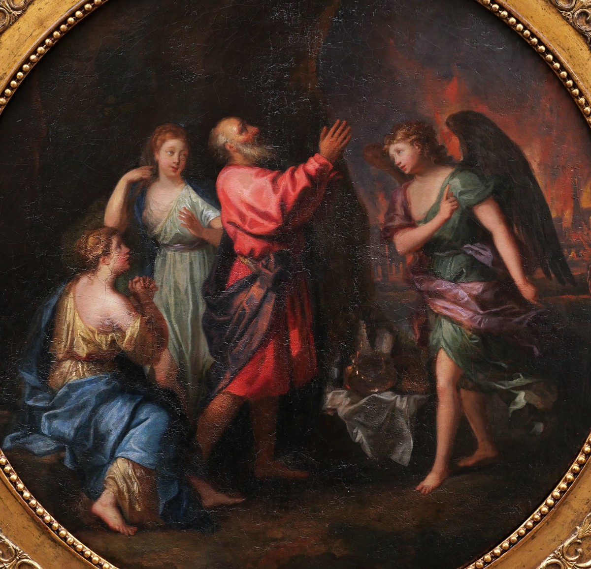 French School Late 17th Century, Lot And His Daughters Fleeing The Destruction Of Sodom-photo-2