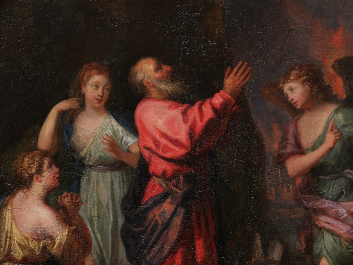 French School Late 17th Century, Lot And His Daughters Fleeing The Destruction Of Sodom-photo-3