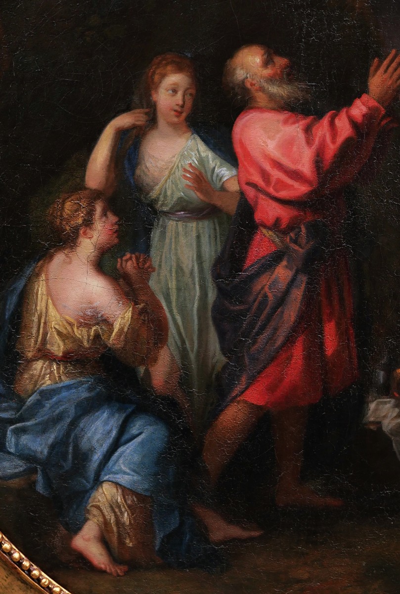 French School Late 17th Century, Lot And His Daughters Fleeing The Destruction Of Sodom-photo-1