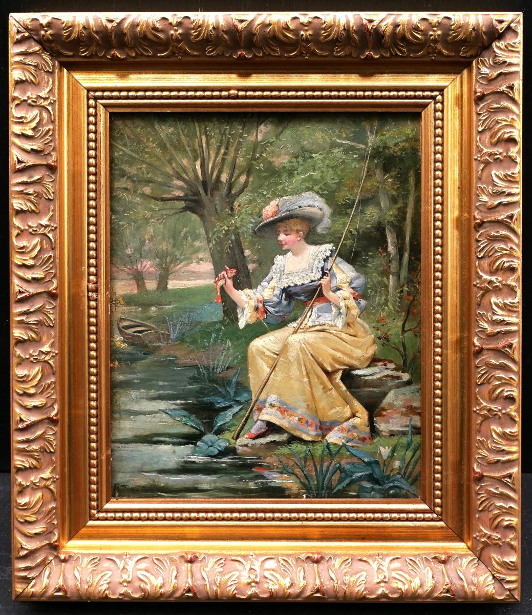 École FRANÇAISE fin XIXème siècle, La pêcheuse-photo-4