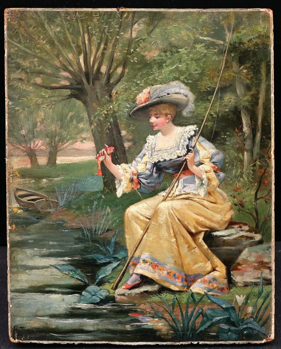 École FRANÇAISE fin XIXème siècle, La pêcheuse-photo-1