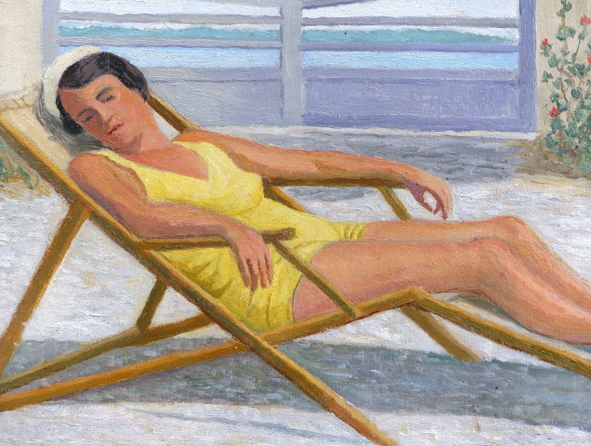 Pierre Delcour, Woman In A Swimsuit Lying In The Sun On A Deckchair, Provence-photo-2