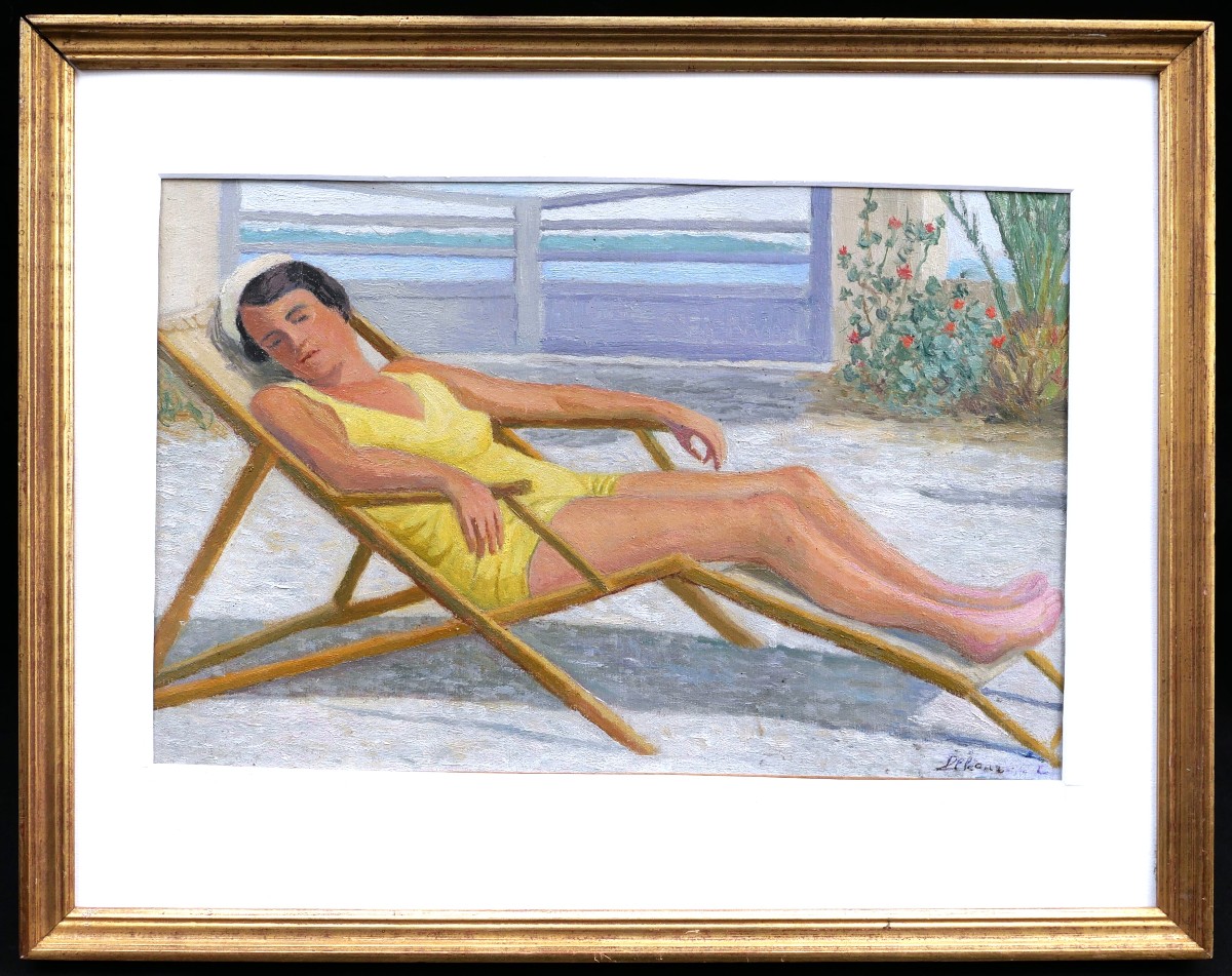 Pierre Delcour, Woman In A Swimsuit Lying In The Sun On A Deckchair, Provence-photo-1