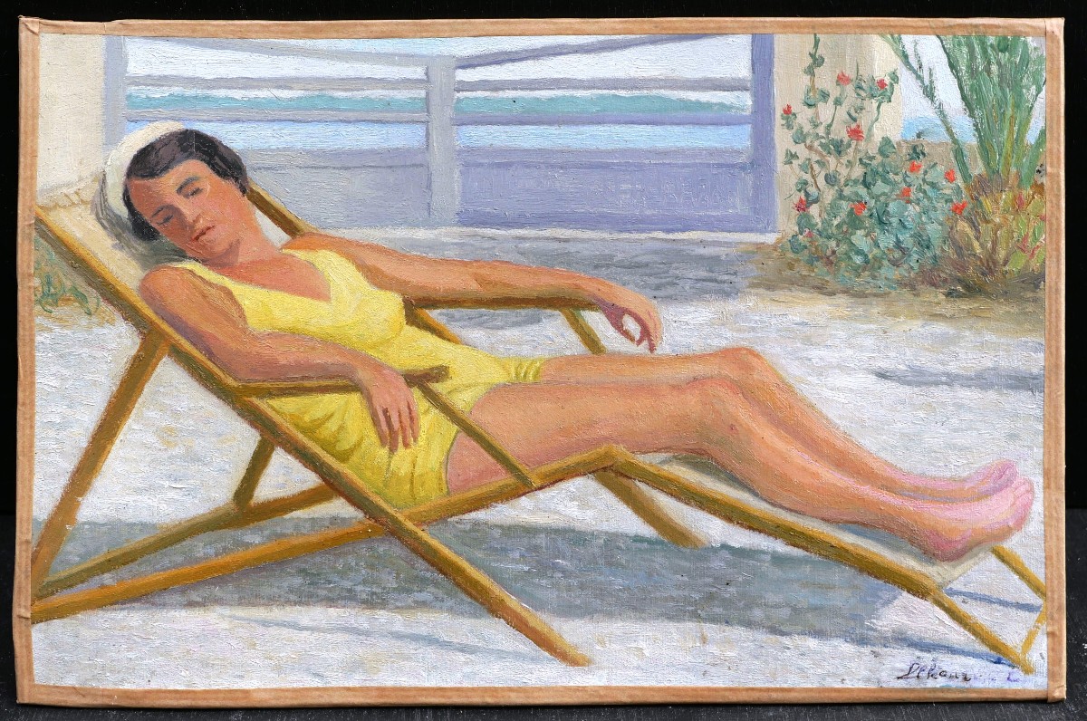 Pierre Delcour, Woman In A Swimsuit Lying In The Sun On A Deckchair, Provence-photo-2