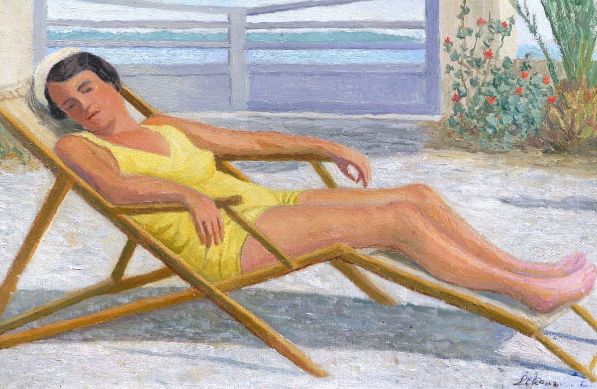 Pierre Delcour, Woman In A Swimsuit Lying In The Sun On A Deckchair, Provence