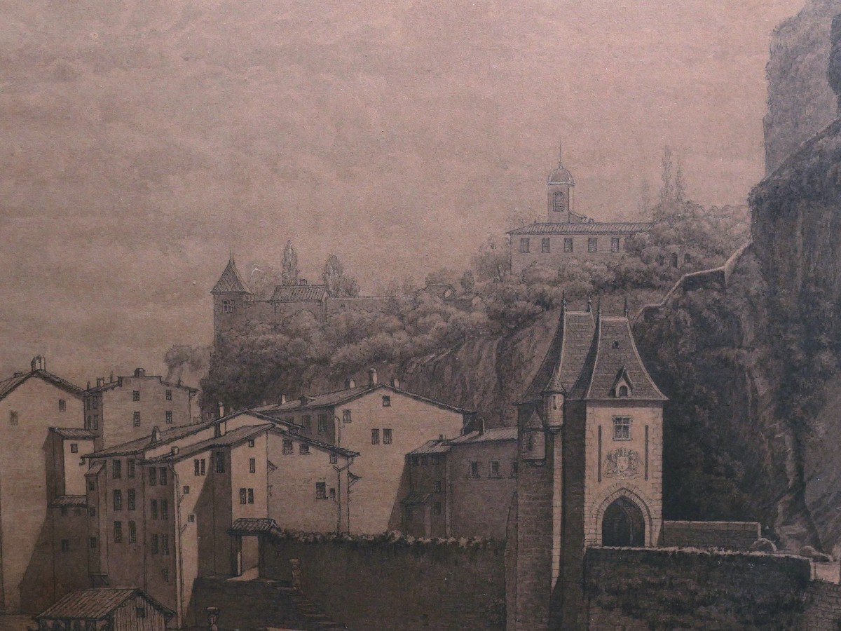 Joseph CERDON, Vue animée devant le Château de Pierre Scize à Lyon (TRES GRAND FORMAT)-photo-3