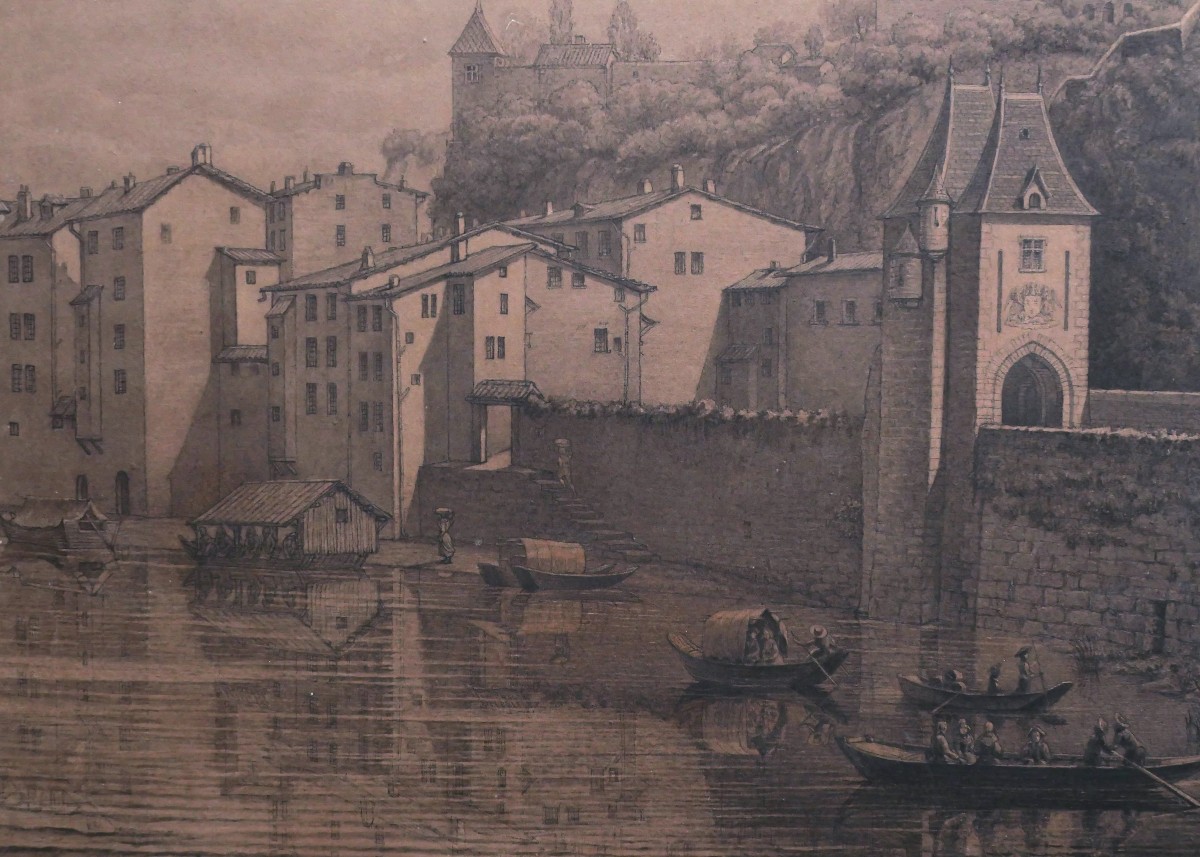 Joseph CERDON, Vue animée devant le Château de Pierre Scize à Lyon (TRES GRAND FORMAT)-photo-4