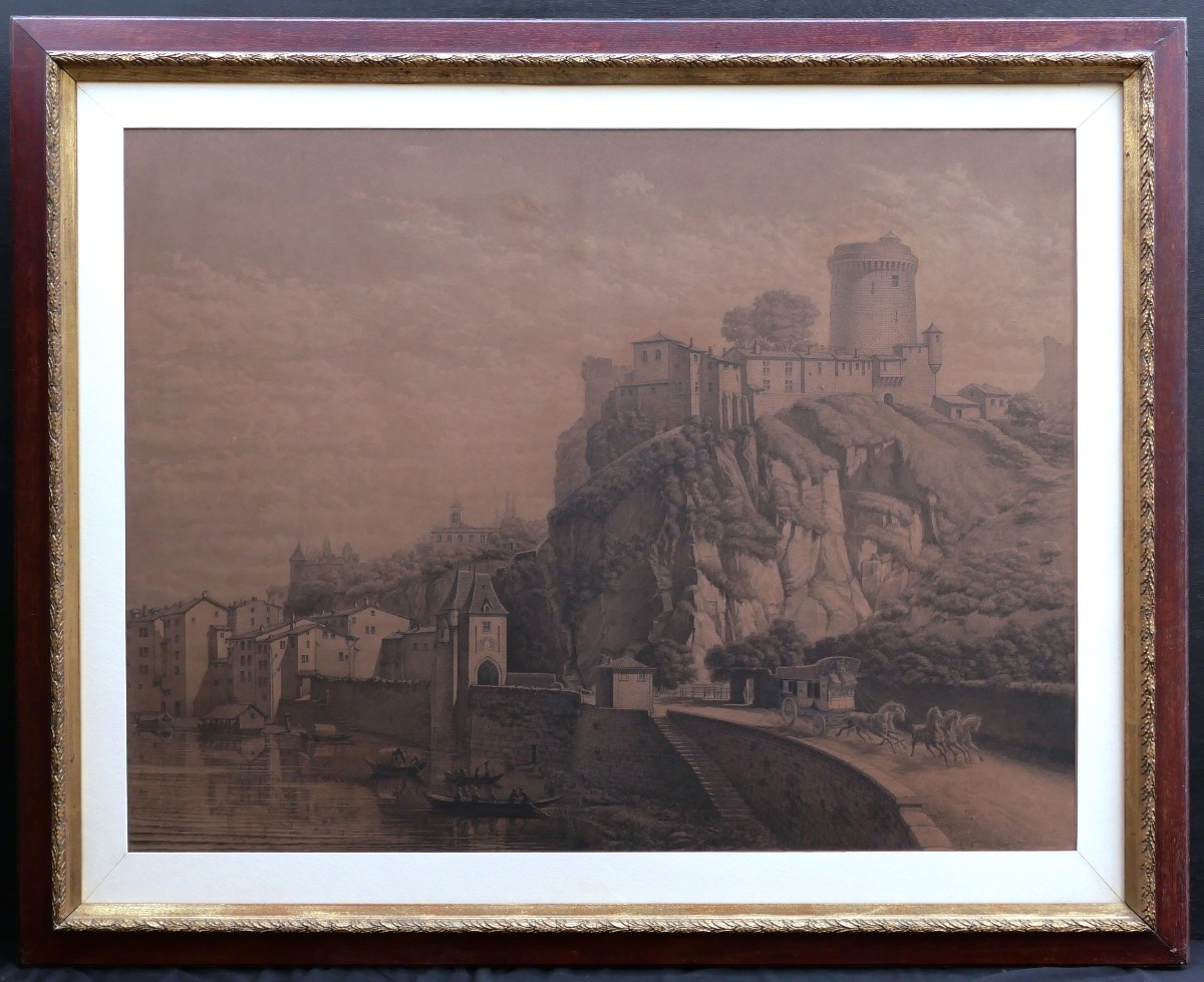 Joseph CERDON, Vue animée devant le Château de Pierre Scize à Lyon (TRES GRAND FORMAT)-photo-4
