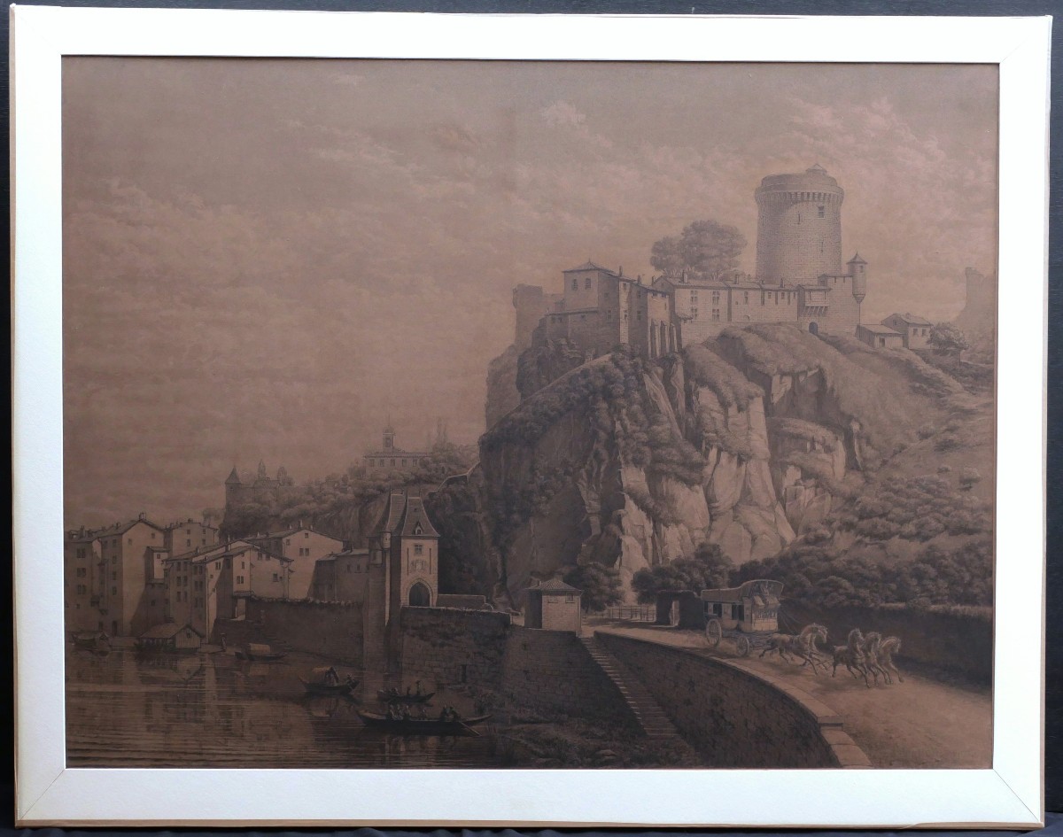 Joseph CERDON, Vue animée devant le Château de Pierre Scize à Lyon (TRES GRAND FORMAT)-photo-5