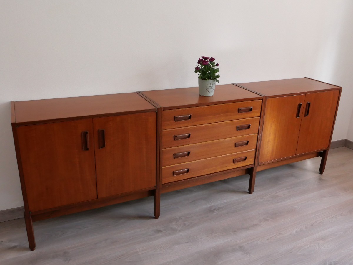 Modular Sideboard Or Buffet In Exotic Wood, Swiss Design From The 1960s