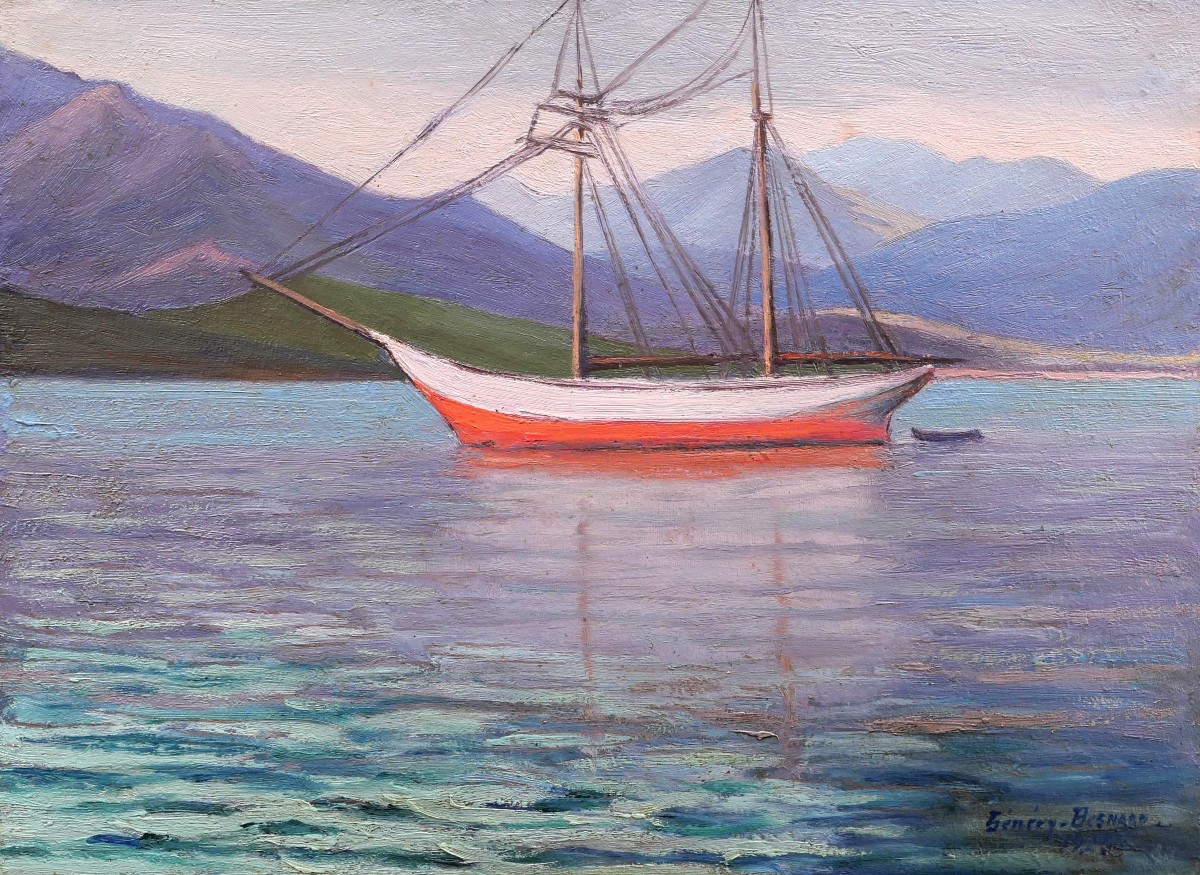 Arthur-Sénéry BESNARD, dit SÉNÉRY-BESNARD, Voilier mouillé dans la Baie d'Ajaccio en Corse