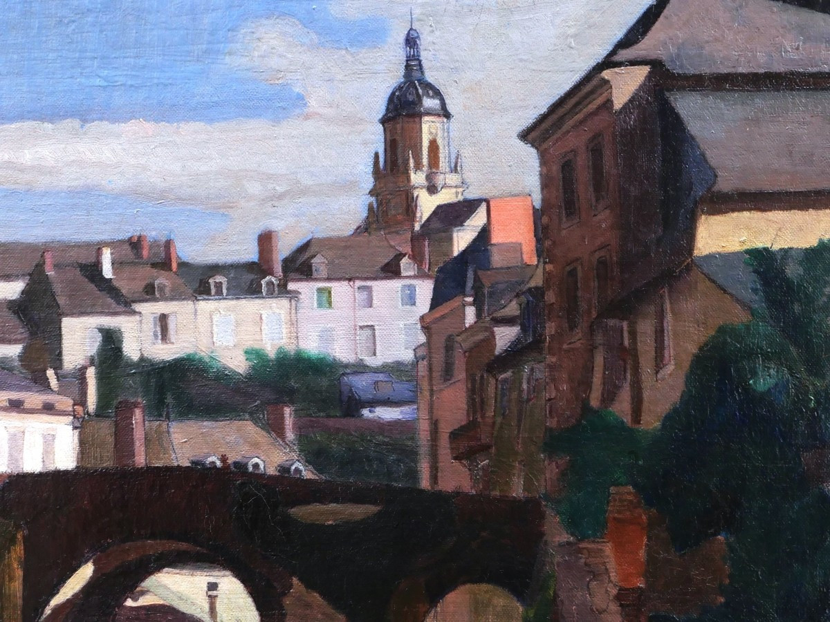 École FRANÇAISE circa 1910 - 1920, Vue d'Auray dans le Morbihan en Bretagne, tableau-photo-2