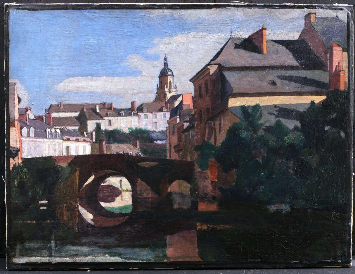École FRANÇAISE circa 1910 - 1920, Vue d'Auray dans le Morbihan en Bretagne, tableau-photo-3