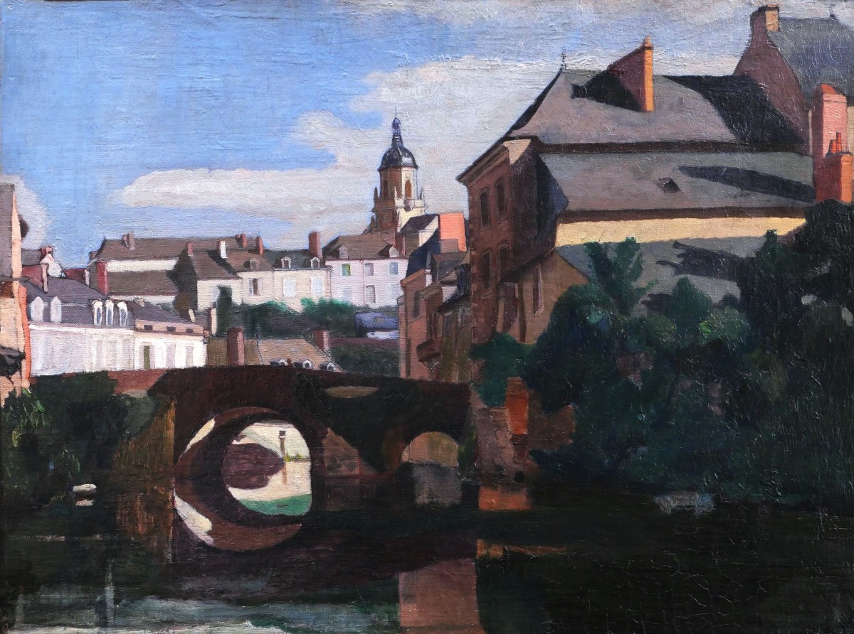 École FRANÇAISE circa 1910 - 1920, Vue d'Auray dans le Morbihan en Bretagne, tableau