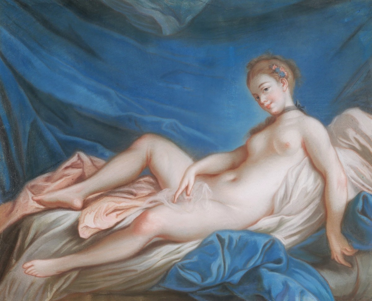 École FRANÇAISE du XIXème siècle, dans le goût de François BOUCHER, Jeune femme nue allongée