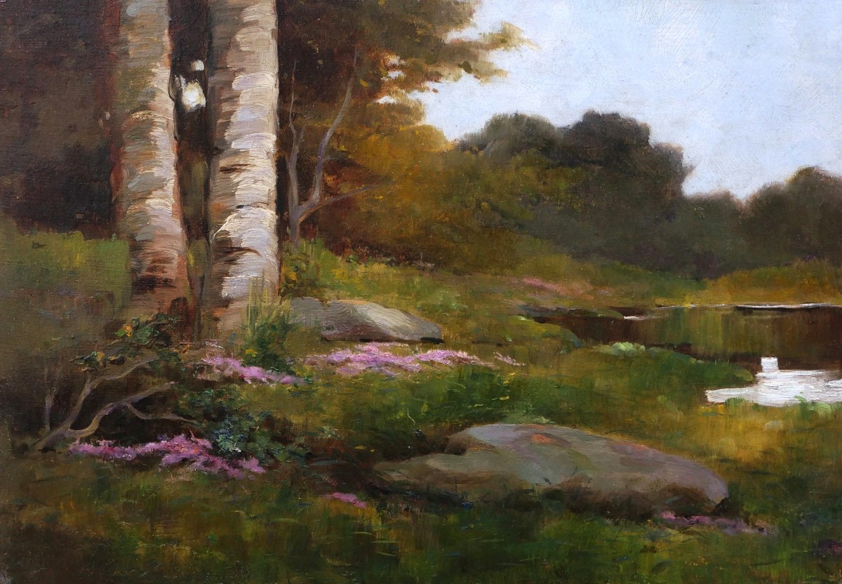 École FRANÇAISE du XIXème siècle, Bord d'étang aux bruyères