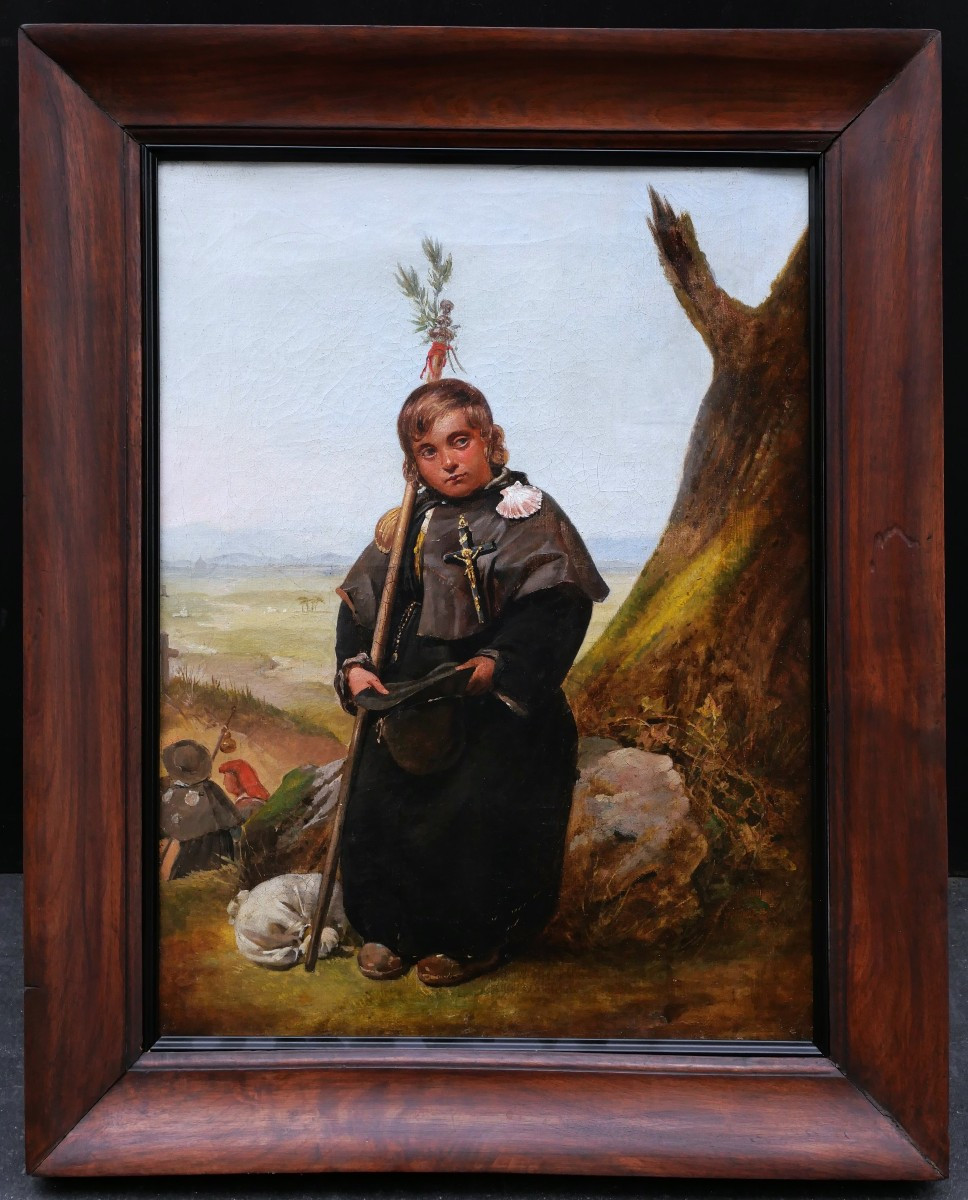 École FRANÇAISE circa 1830 - 1840, Petit jacquet mendiant sur la route de Compostelle-photo-3