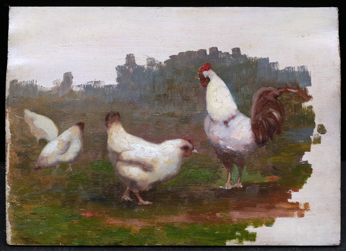 René Albert Raphaël Gouin, Rooster And Hens-photo-3