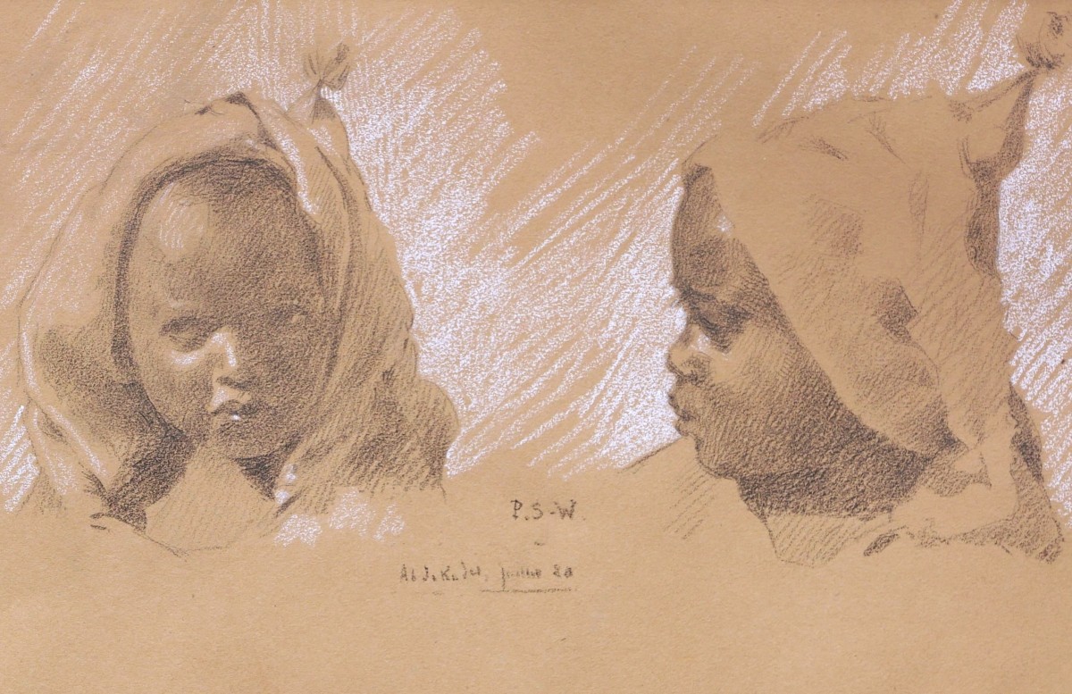 French School In 1928, Three Studies Of The Head Of An Arab Child-photo-3