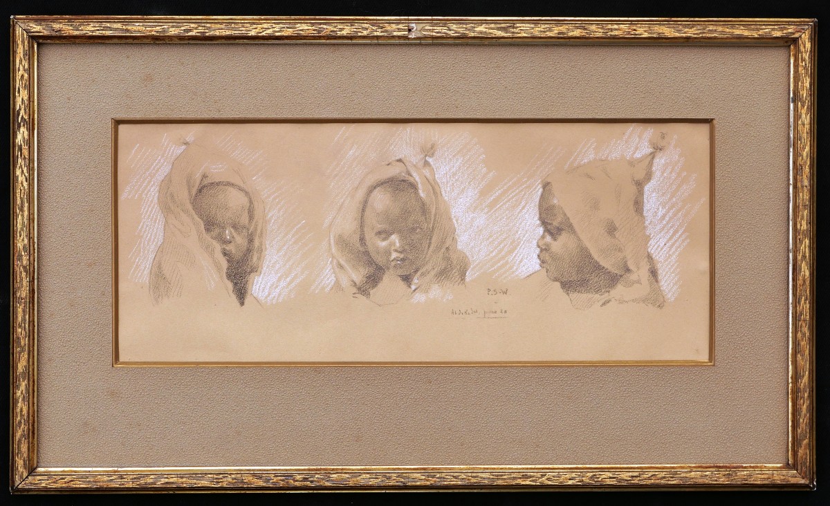 French School In 1928, Three Studies Of The Head Of An Arab Child-photo-1