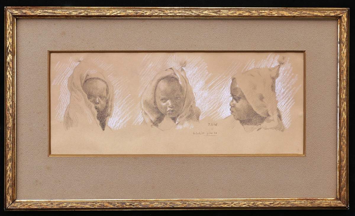 École FRANÇAISE en 1928, Trois études de tête d'enfant arabe-photo-1