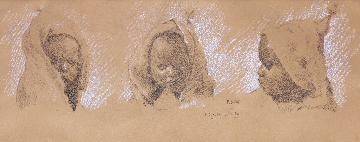 French School In 1928, Three Studies Of The Head Of An Arab Child