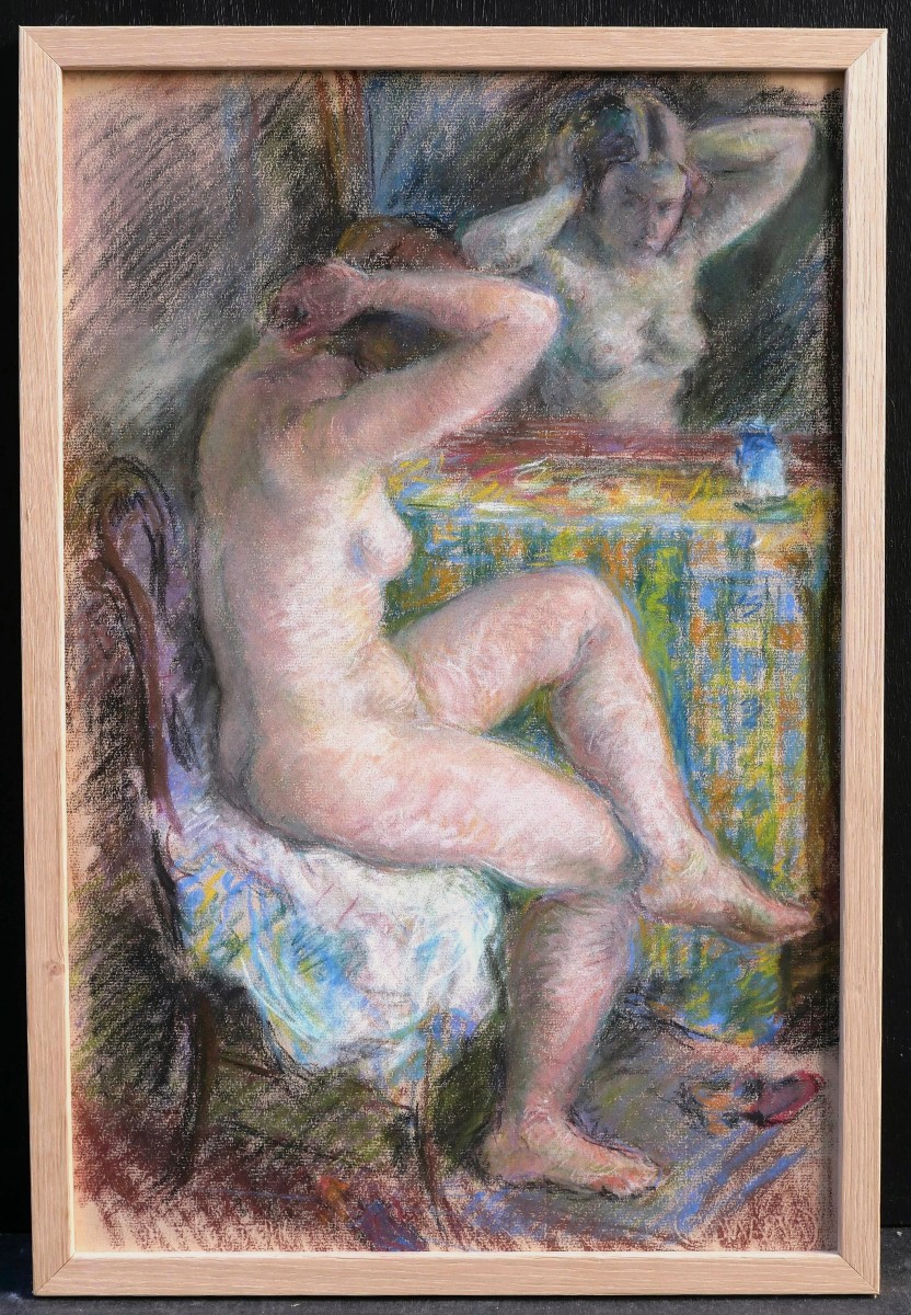 École FRANÇAISE, première moitié du XXème siècle, Nu au miroir, de dos-photo-3