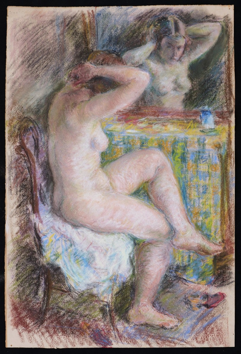 École FRANÇAISE, première moitié du XXème siècle, Nu au miroir, de dos-photo-4