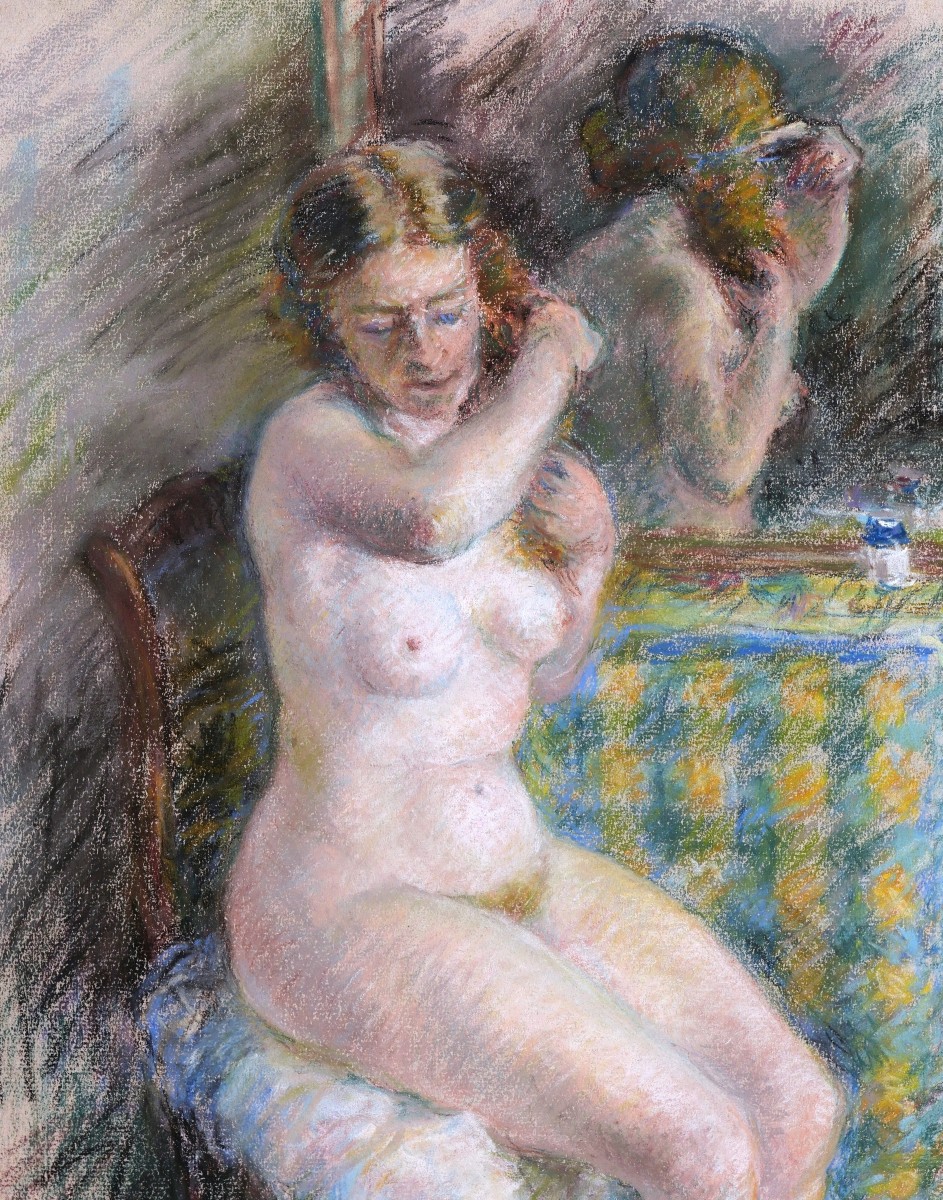 École FRANÇAISE, première moitié du XXème siècle, Nu au miroir, de face-photo-2