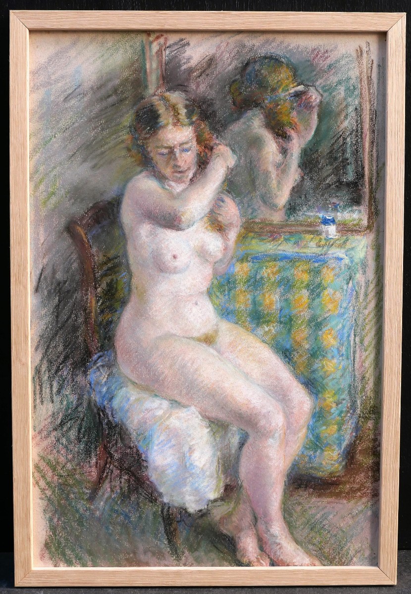 École FRANÇAISE, première moitié du XXème siècle, Nu au miroir, de face-photo-3