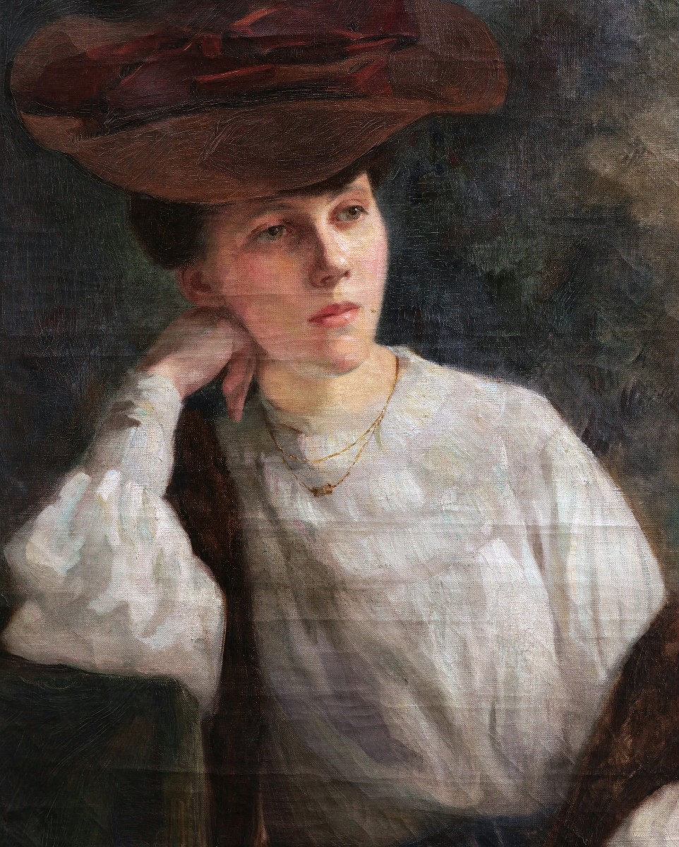 Marion Saumarez, Portrait Of A Young Woman Seated With A Hat-photo-2