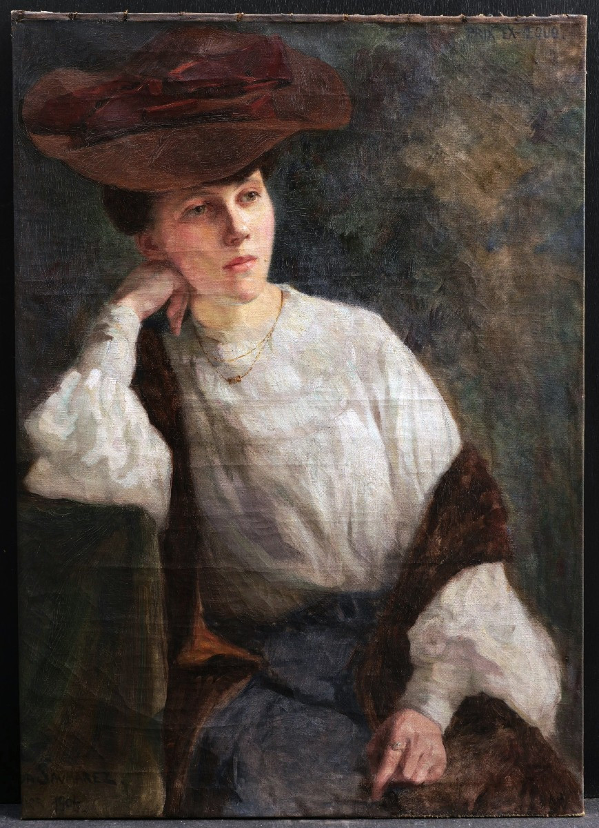 Marion Saumarez, Portrait Of A Young Woman Seated With A Hat-photo-2