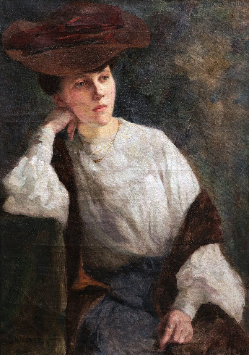 Marion Saumarez, Portrait Of A Young Woman Seated With A Hat