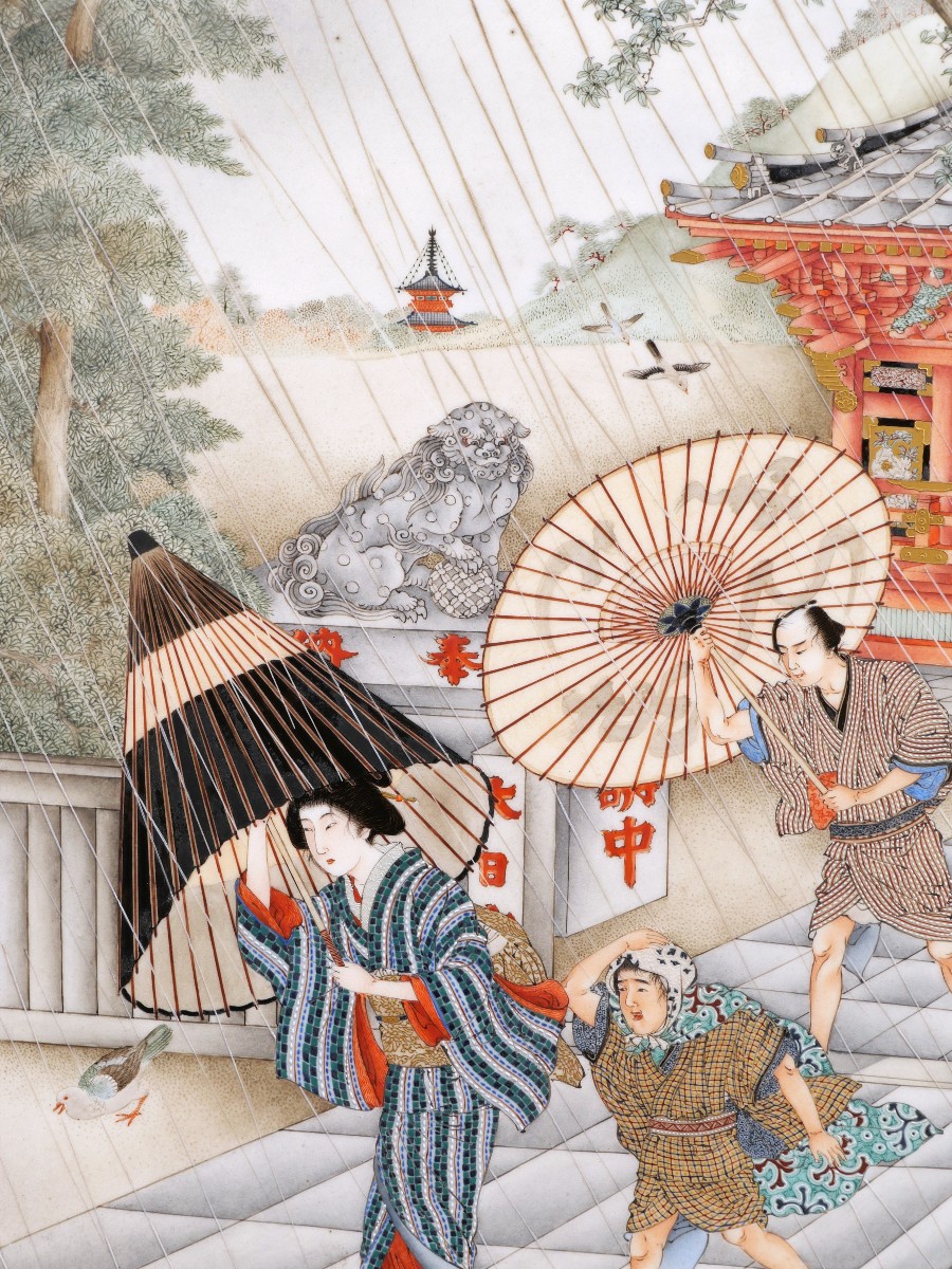 Kyoto, Kyō-yaki, Japan, Taishō Period, Circa 1900-1920, Painted Porcelain Plaque-photo-2