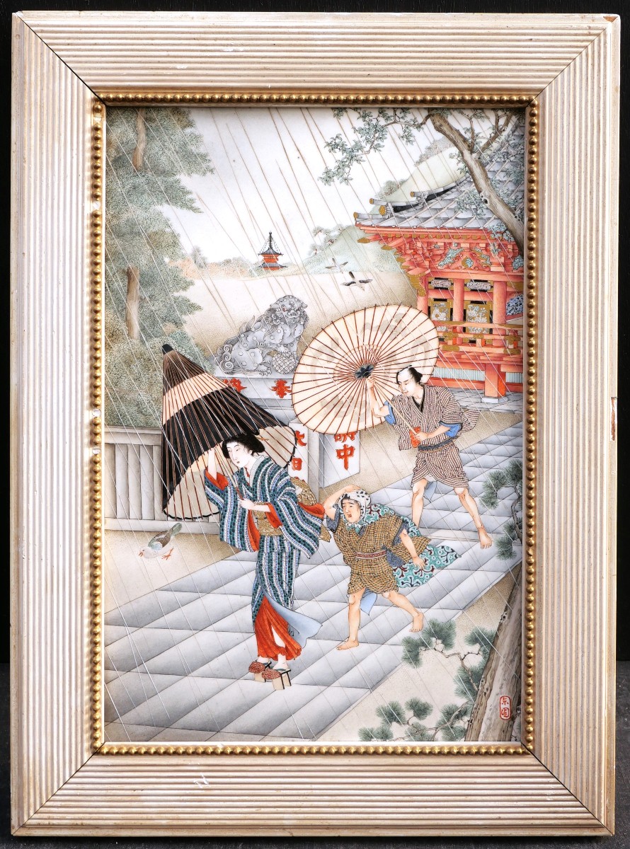 Kyoto, Kyō-yaki, Japan, Taishō Period, Circa 1900-1920, Painted Porcelain Plaque-photo-2