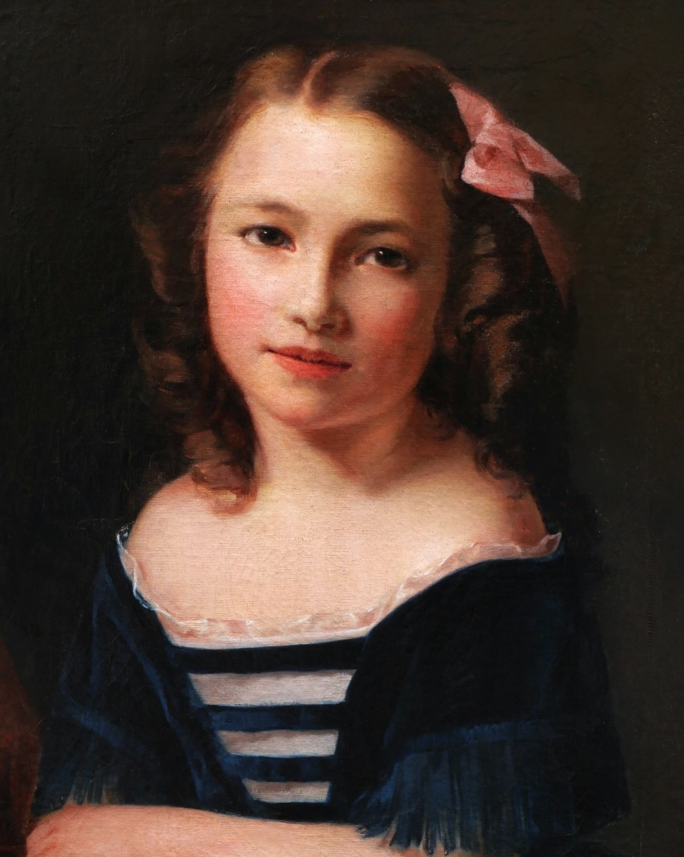 École FRANÇAISE du XIXème siècle, Portrait de petite fille au ruban rose-photo-2