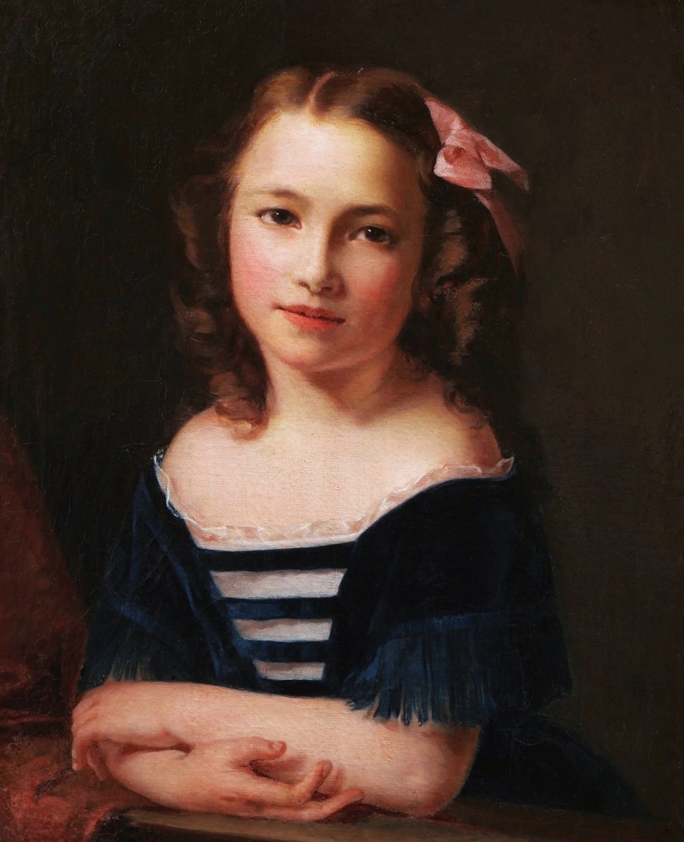 École FRANÇAISE du XIXème siècle, Portrait de petite fille au ruban rose